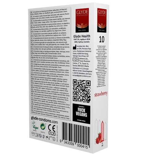 Glyde Ultra Strawberry Flavour Vegan Condoms 10 Pack - Image 3
