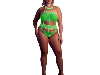 Cut Out Thong Bodysuit Neon Green Plus Size Cut Out Thong Bodysuit Neon Green Plus Size