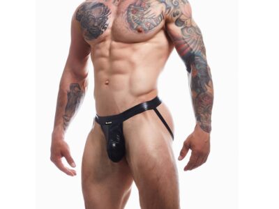 C4M Ergonomic Black Leatherette Jockstrap – Small